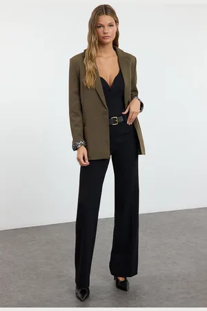 Trendyol Dark Khaki Regular Lined Detailed Woven Blazer Jacket