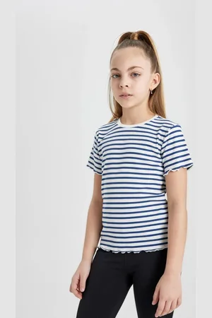 DeFacto Girls Slim Fit Striped Ribbed Camisole Short Sleeve T-Shirt