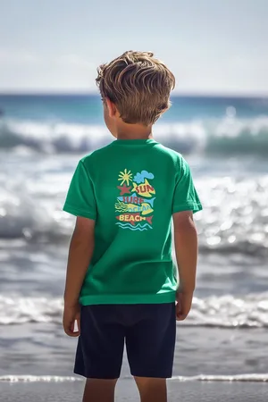 Trendyol Green Boy Back Printed Knitted T-Shirt