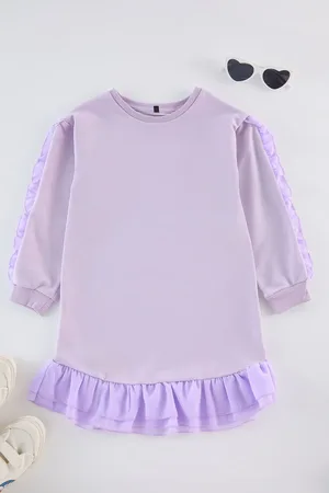 Trendyol Lilac Girls Midi Plain Knit Dress
