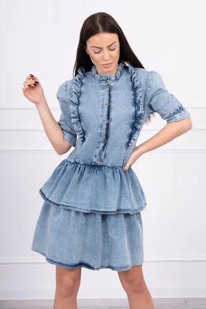 Kesi Marka niezdefiniowana Strečové džínové šaty s jabotem S/M-L/XL