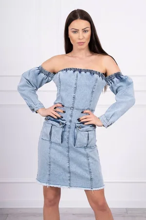 Kesi Marka niezdefiniowana Džínové šaty s elastickým střihem, otevřená ramena S/M-L/XL