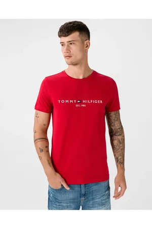 Tommy Hilfiger Červené pánské tričko - Pánské