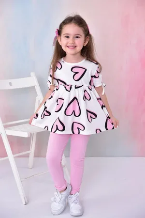 Trendyol Pink Girl Heart Patterned Knitted Bottom-Top Set