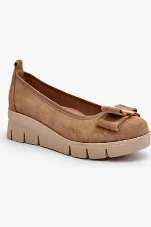 Lewski Shoes Baleríny Kožené Na Platformě S Ozdobou Bežové Lewski 3384