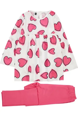 Trendyol Fuchsia Girl Seasonal-Thin Heart Patterned Cotton Knitted Bottom-Top Set