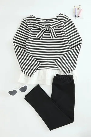 Trendyol Black Striped Cotton Knitted Bottom-Top Set