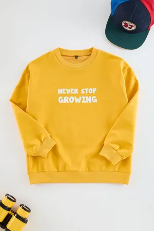 Trendyol Yellow Boy Slogan Printed Knitted Sweatshirt