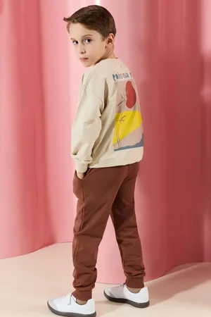 Trendyol Beige Boy Printed Knitted Bottom-Top Set