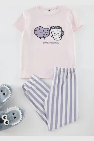 Trendyol Powder Girl Printed Pajama Set Knitted Bottom-Top Set