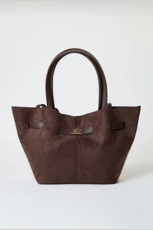 Trendyol Dark Brown Soft Suede Handle and Crossbody Tote Women