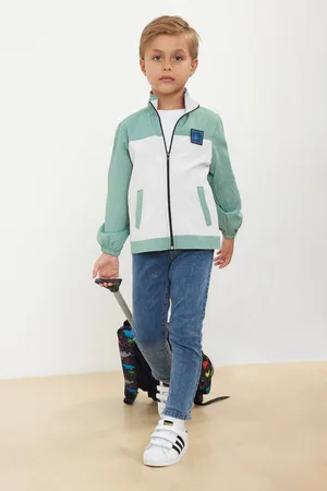 Trendyol Mint 2-Pack Boy Color Block Cotton Knitted Jean-Jacket Bottom-Top Set