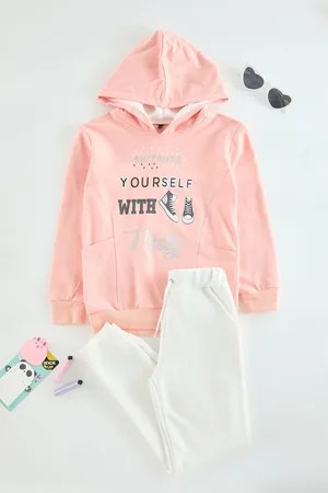 Trendyol Salmon Slogan Knitted Bottom-Top Set