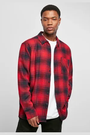 Urban classics Oversized kostkovaná grunge košile černo/červená