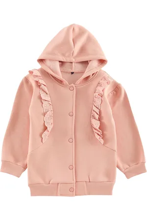Trendyol Salmon Girl Ruffle Detailed Hooded Cotton Knitted Cardigan