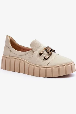 Lewski Shoes Kožené polobotky dámské na platformě s ozdobou Bežové Lewski 3398