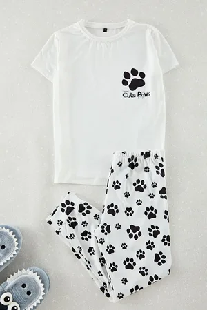Trendyol Ecru Boy Printed Pajama Set Cotton Knitted Top-Bottom Set