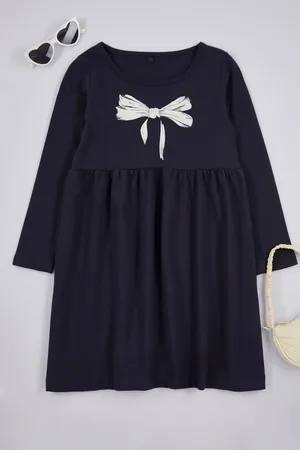 Trendyol Navy Blue Midi Printed Cotton Knit Dress