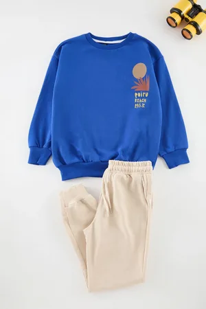 Trendyol Saks Boy Printed Cotton Knitted Bottom-Top Set
