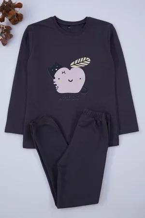 Trendyol Anthracite Girl Printed Knitted Pajama Set