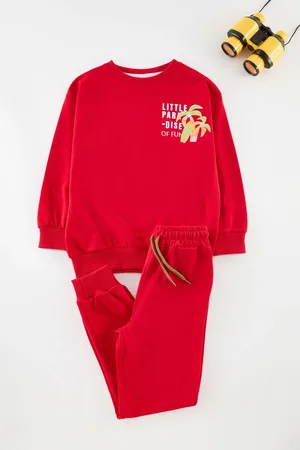 Trendyol Red Boy Printed Cotton Knitted Bottom-Top Set