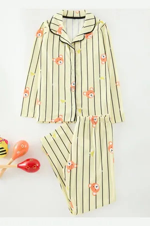 Trendyol Yellow Girl Printed Pajama Set Knitted Bottom-Top Set