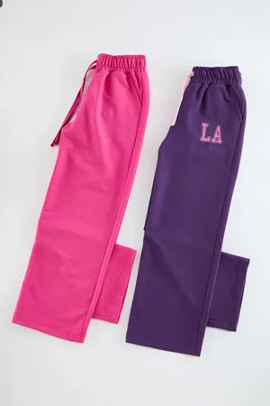 Trendyol Fuchsia-Purple 2-Pack Girls Flare Tracksuit Bottoms