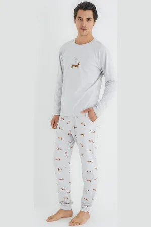 Trendyol Gray Regular Fit Dog Pattern Knitted Pajamas Set