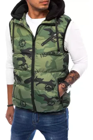 D-Street Pánská prošívaná vesta s kapucí se vzorem camo