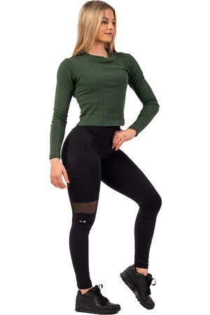 Nebbia Dámské tričko Organic Cotton Ribbed Long Sleeve Top 415 dark green XS