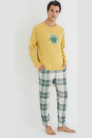 Trendyol Yellow Regular Fit Plaid Knitted Pajamas Set