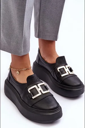 Lewski Shoes Kožené dámské polobotky na platformě černé Lewski