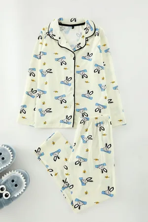 Trendyol Ecru Girls Printed Pajama Set Knitted Bottom-Top Set