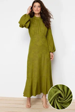 Trendyol Khaki Jacquard Floral Woven Dress