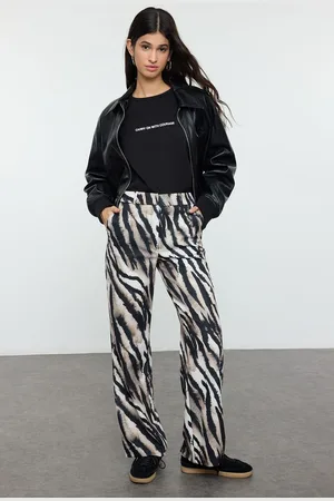 Trendyol Multicolored Leopard Patterned Straight Cut Woven Trousers