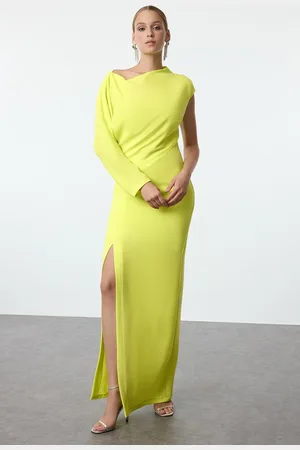 Trendyol Green Backless Detailed Woven Long Elegant Evening Dress
