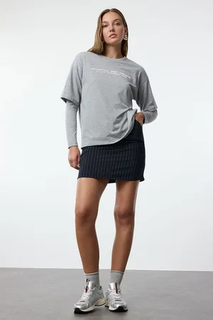 Trendyol Gray Relaxed/Comfortable Pattern Slogan Embossed Printed Knitted T-Shirt