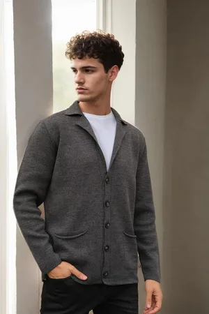Dewberry 36916 Double Breasted Collar Mens Cardigan-ANTHRACITE
