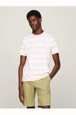 Tommy Hilfiger Růžovo-bílé pánské pruhované tričko - Pánské