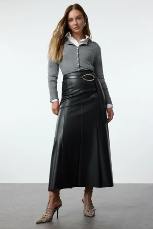 Trendyol Black PU/Faux Leather A-Line/A-Line Form Maxi Skirt