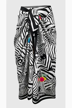 Dewberry 71058 Patterned Shiny Fabric Women Pareo-BLACK-WHITE-2