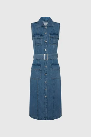 Pepe Jeans Tmavě modré dámské džínové midišaty - Dámské