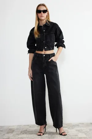 Trendyol Black Stitching Detailed High Waist Barrel Jeans