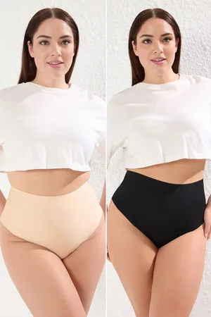 Trendyol Curve Black-Skin 2-Pack High Waist Non-Slip Plus Size Panties with Restorative/Corset Effect