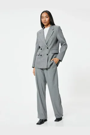 Koton Textured Double Breasted Blazer Jacket with Flap Pocket Detail