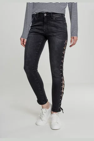 Urban classics Dámské džínové kalhoty Lace Up Skinny Pants - černé