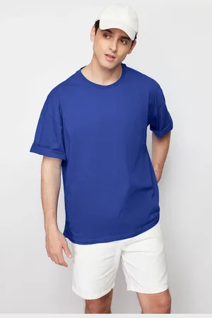 Trendyol Blue Oversize/Wide Cut Basic 100% Cotton T-Shirt