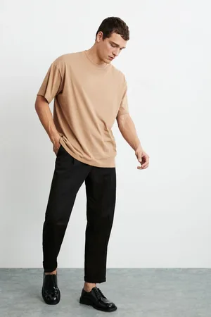 Grimelange Jett Pánské oversize tričko ze 100% bavlny se silnou texturou hnědé