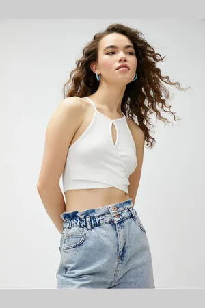 Koton Crop Corduroy Undershirt, Halterneck, Window Detail.