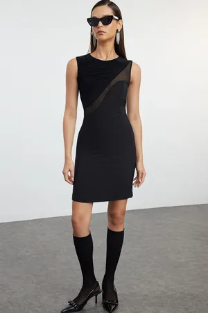 Trendyol Black Transparent Detail Woven Stylish Mini Evening Dress